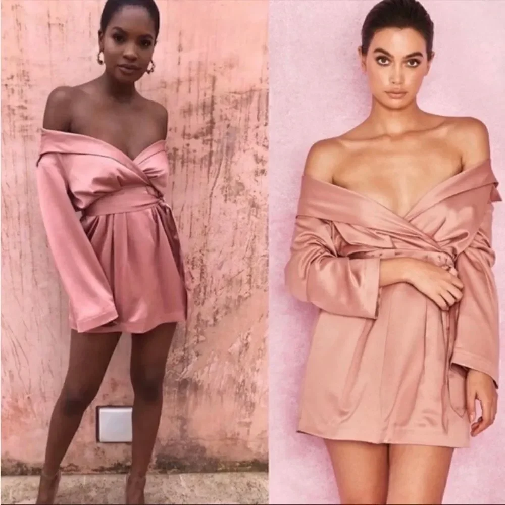 House of cb Mena Mini Pink Champagne Dress Wrap Size L - Picture 6 of 10